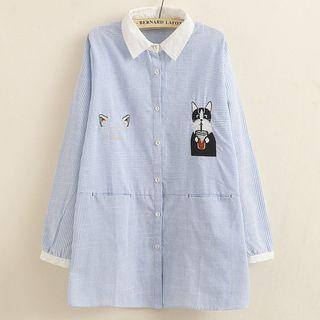 Embroidered Stripe Long-sleeve Blouse