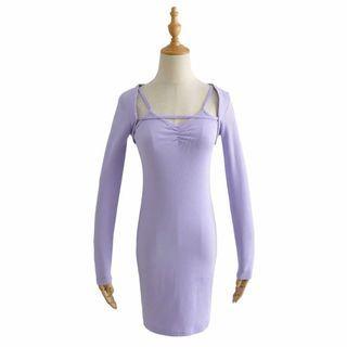 Set: Spaghetti Strap Mini Bodycon Dress + Long-sleeve Shrug