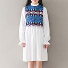 Set: Frill Collar Shirt Dress + Patterned Tank Top