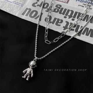 Astronaut Pendant Layered Alloy Necklace Silver - One Size