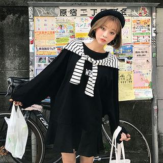 Oversized Mini Pullover Dress With Stripe Shawl