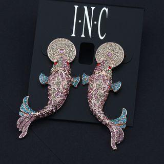 Rhinestone Fish Drop Earring 1 Pair - Pink & Blue & White - One Size