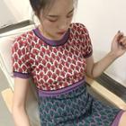 Patterned Short Sleeve Knit Dress