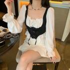 Mock Two-piece Two-tone Corset Blouse