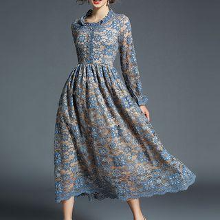 Long-sleeve A-line Lace Midi Dress
