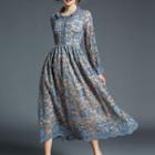 Long-sleeve A-line Lace Midi Dress