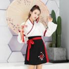 Set: Long-sleeve Hanfu Top + Mini Skirt