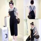 Set: Stripe Short-sleeve T-shirt + Capri Dungaree