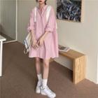 Collared Long-sleeve Loose-fit Shirtdress