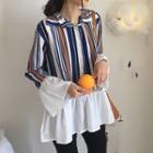 Mock Two Piece Color Panel Striped Shirt