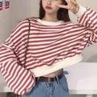 Round Neck Cropped Striped Pullover