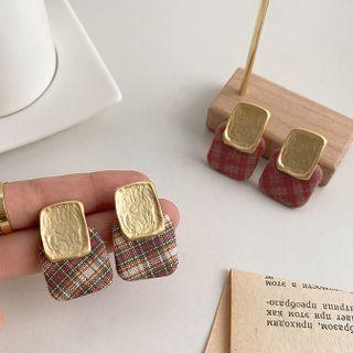 Plaid Square Fabric Alloy Dangle Earring