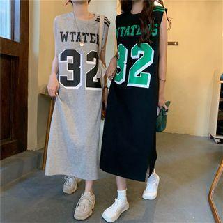 Lettering Sleeveless Midi Shift Dress