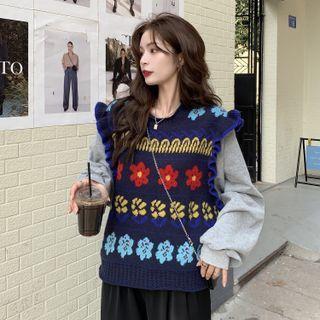Mock Two-piece Floral Sweater