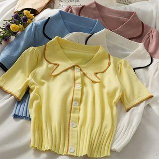 Contrasted Button-up Crop Knit Top In 5 Colors
