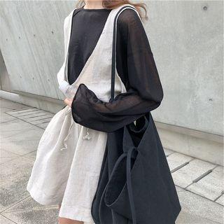 Plain Long-sleeve Loose-fit T-shirt / Plain Playsuit