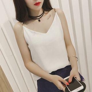 Faux Pearl Strap Chiffon Camisole Top
