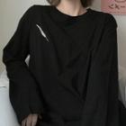 Feather Embroidered Long-sleeve Oversize T-shirt