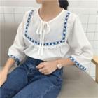 Pattern Trim 3/4-sleeve Blouse