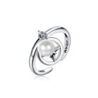 925 Sterling Silver Vintage Elegant Fashion Star Adjustable Opening Ring With Non Natural Pearl Silver - One Size
