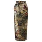 Leaf Print Tie-waist Midi Pencil Skirt