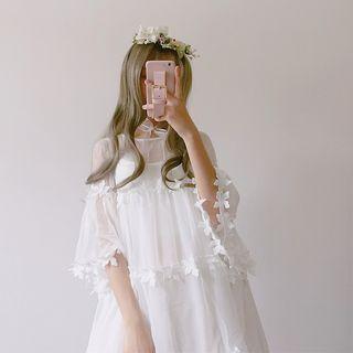 Frill Trim Elbow-sleeve Dress