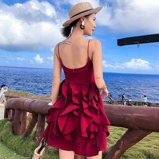 Spaghetti-strap Ruffle A-line Mini Dress