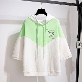 Elbow-sleeve Paneled Numbering Hoodie