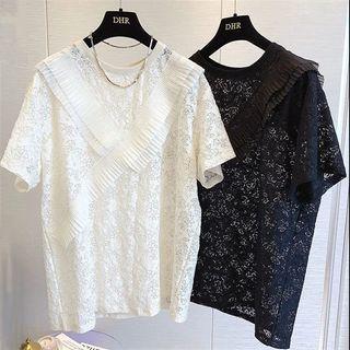 Short-sleeve Ruffle Trim Lace Top