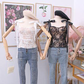 Ribbon-strap Lace Top