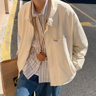 Collared Lettering Patch Zip Jacket