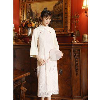 3/4-sleeve Lace Panel Hanfu Midi Dress