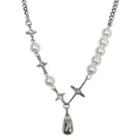Rhinestone Pendant Faux Pearl Stainless Steel Necklace
