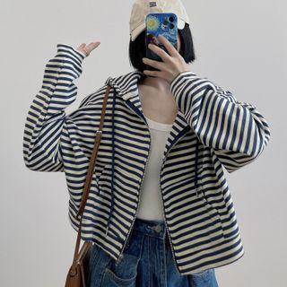Striped Hooded Sweatshirt Zip Bolero