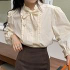 Bow Accent Ruffle Blouse Almond - One Size