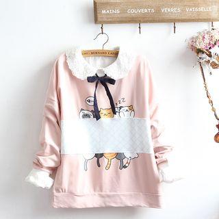 Set: Cat Print Sweatshirt + Shirt