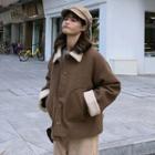 Faux Shearling Panel Buttoned Jacket