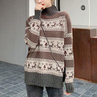 Turtle-neck Jacquard Sweater