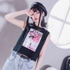 Printed Cropped Sleeveless T-shirt