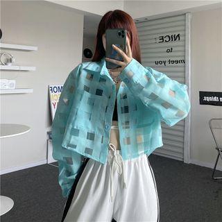Long-sleeve Check Mesh Cropped Light Jacket