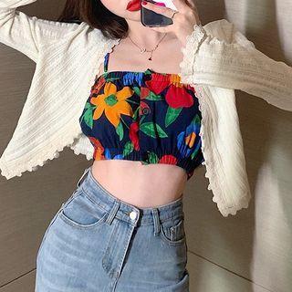 Set: Cardigan + Cropped Floral Top