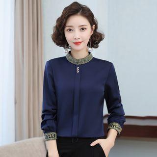 Embroidered Mock-neck Blouse