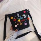 Letter Embroidered Bobble Canvas Crossbody Bag