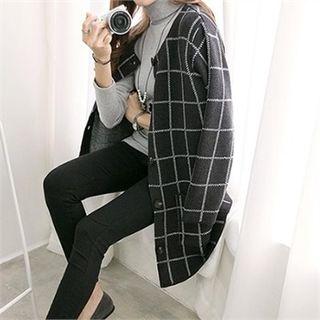 Single-button Check Cardigan