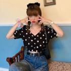 Patterned Short-sleeve Cropped Blouse