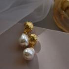Bead Drop Sterling Silver Ear Stud 1 Pair - Gold & White - One Size