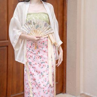 Set: Lace Camisole Top + A-line Skirt + Cover-up Jacket