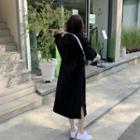 Raglan-sleeve Slit-side Long Hoodie Dress Black - One Size