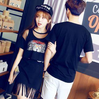 Couple Matching Short-sleeve Print T-shirt / Set: Sheet T-shirt + Printed Tank Dress