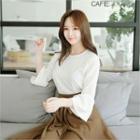 Ruffle-sleeve Dip-back Knit Top